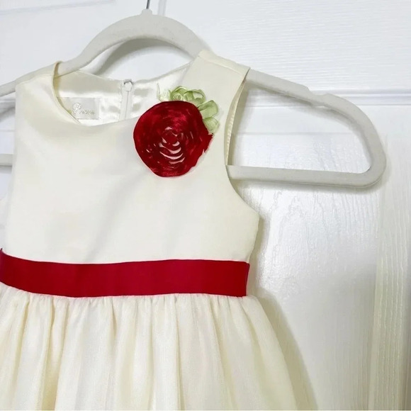 American Princess Girls Size 5 Formal Dress Cream Red Circle Rosette‎ Sleeveless - Picture 2 of 8